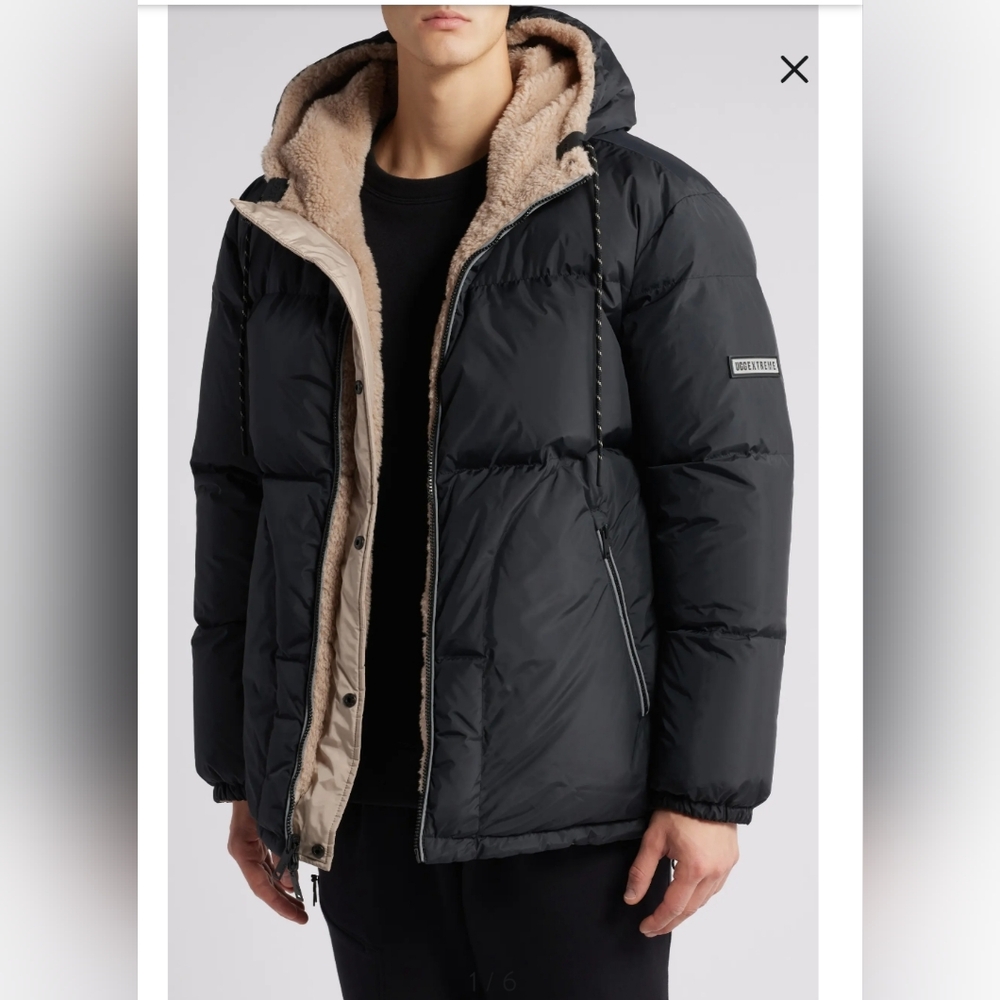 UGG SHASTA 2.0 DOWN PUFFER JACKET Reversible Black/Tan M